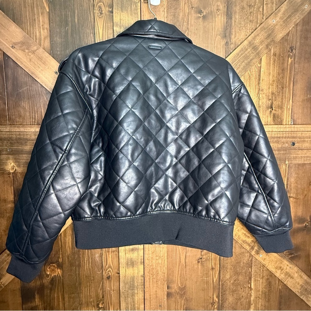 Rebecca Minkoff Black Quilted Oversized Vegan Leather Bomber Jacket Women’s L - Picture 7 of 13